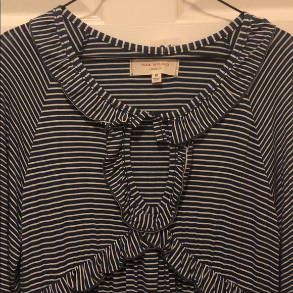 Max Studio Sz M Navy Cream Stripe easy wear Dress - Picture 2 of 4